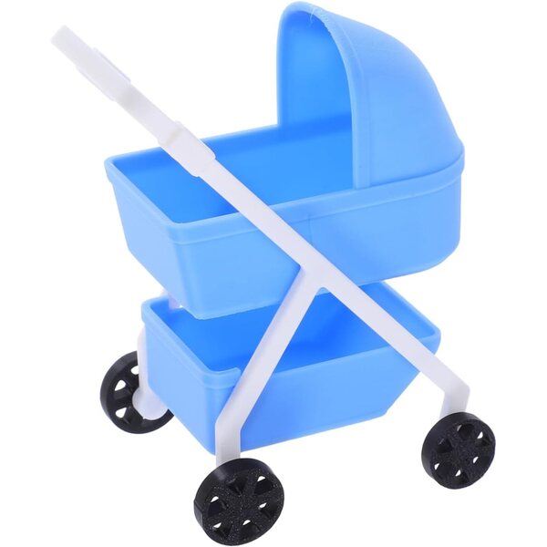 Mini-Poussette für Puppenhaus, realistische Puppe im Maßstab 1:12, blau