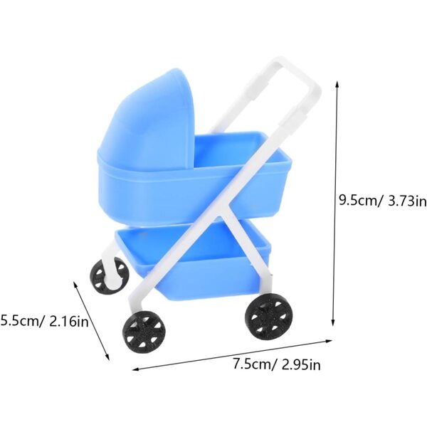 Mini-Poussette für Puppenhaus, realistische Puppe im Maßstab 1:12, blau
