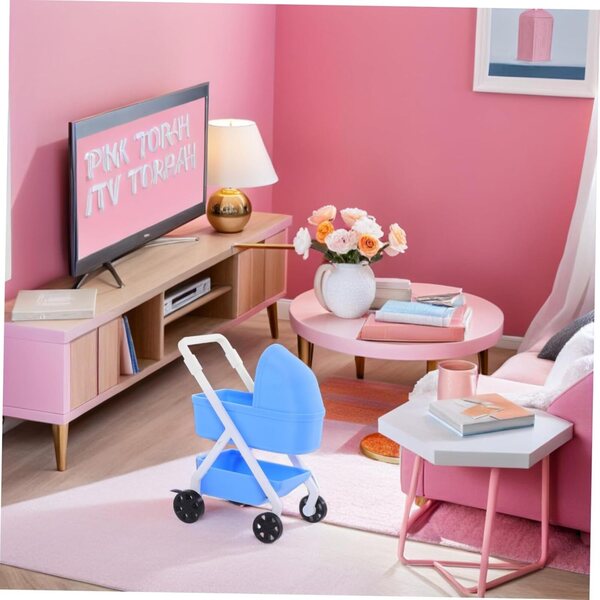 Mini-Poussette für Puppenhaus, realistische Puppe im Maßstab 1:12, blau