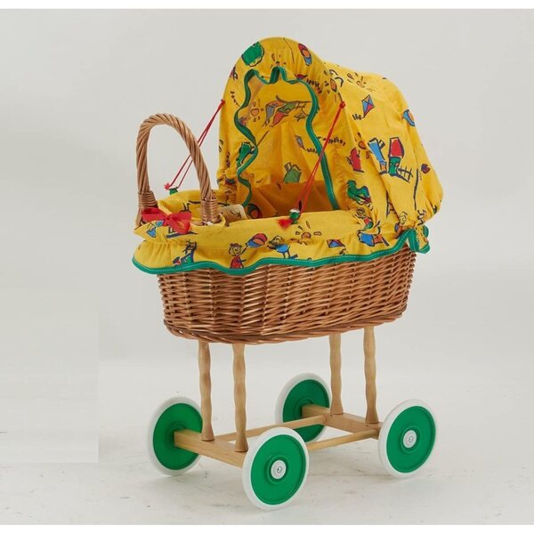 Berceau di vimini giallo per bambole con ruote in plastica AubryGaspard