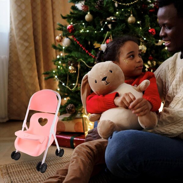 ERINGOGO Poussette Miniature Rosa per Bambole, Accessorio Realistico per Casa Gioco