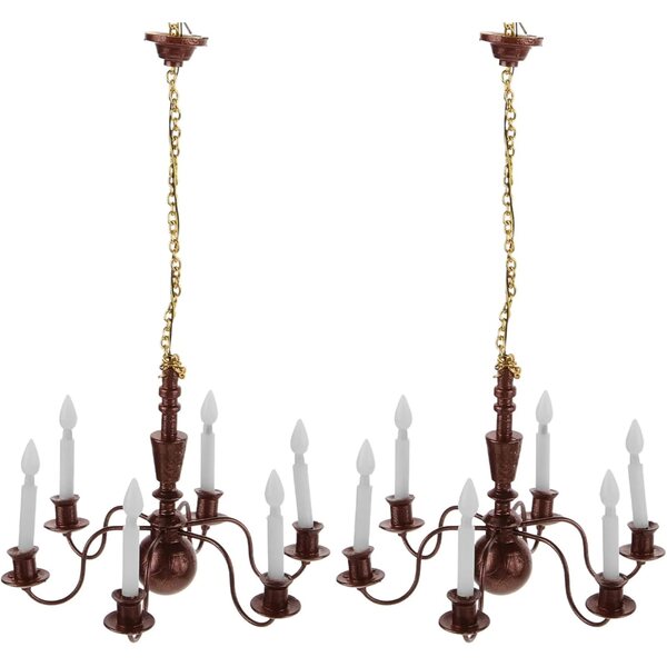 Lampadario in metallo per casa delle bambole con 6 LED bianchi 3V - set 2 pezzi