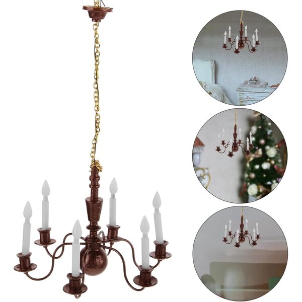 Lampadario in metallo per casa delle bambole con 6 LED bianchi 3V - set 2 pezzi