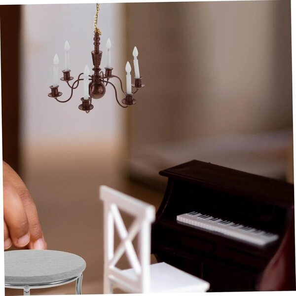 Lampadario in metallo per casa delle bambole con 6 LED bianchi 3V - set 2 pezzi