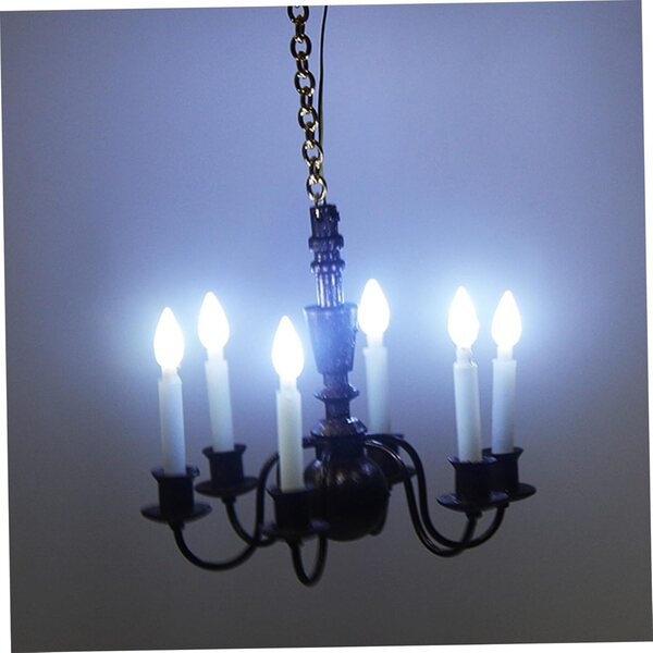 Lampadario in metallo per casa delle bambole con 6 LED bianchi 3V - set 2 pezzi