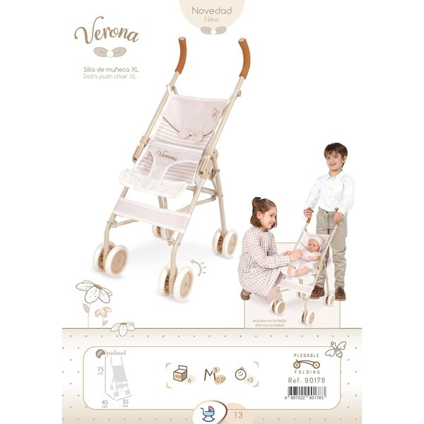 Poussette de Promenade Pliable Grande Verona DE CUEVAS TOYS – 75 cm für Puppen bis 52 cm