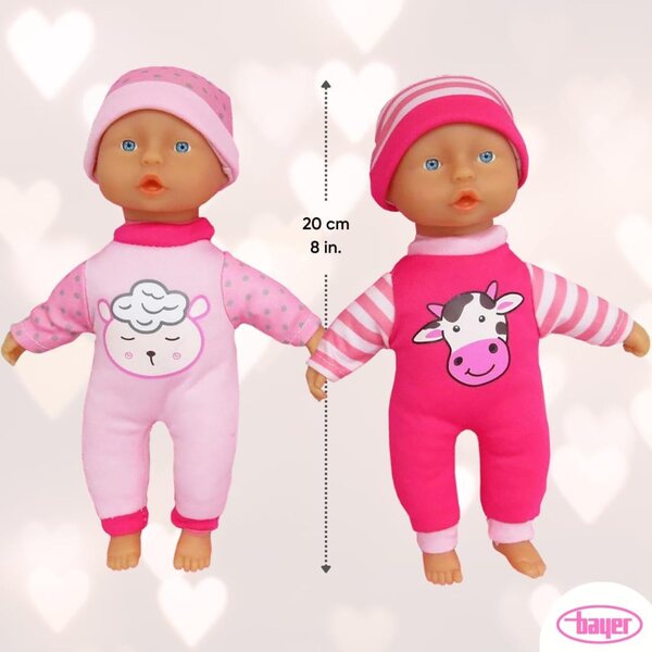 Bayer Design 92002AF – Set mit 2 Babypuppen, 20 cm, mit weichem Körper und aufgedrucktem Muster