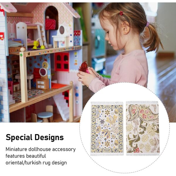Set 2 Tappeti Miniatura per Casa delle Bambole 1:12 con Design Orientale e Velluto