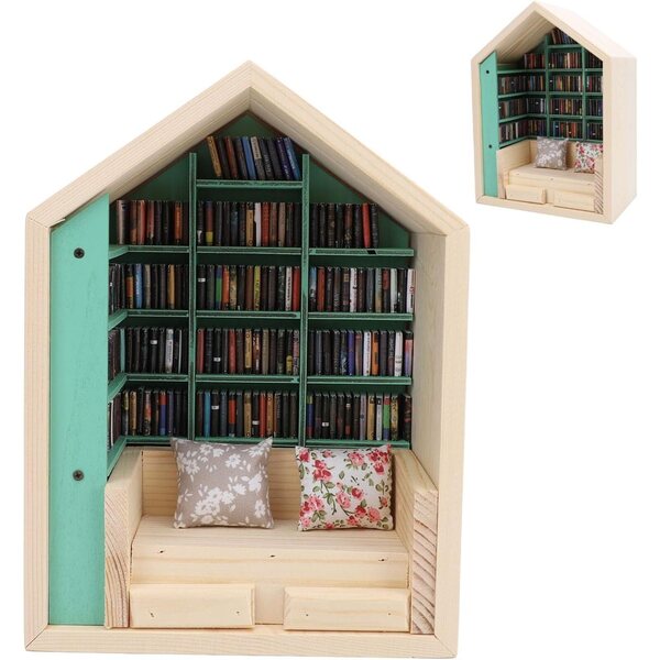 Mini Libreria in Legno Fatta a Mano per Casa delle Bambole Decorativa e Robusta