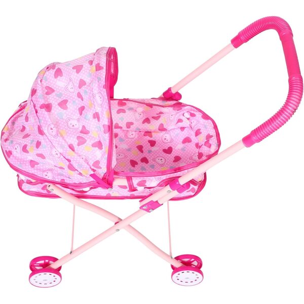 Zusammenklappbarer Puppenwagen aus Eisen und Oxford-Stoff mit verstellbarem Griff in Rosa
