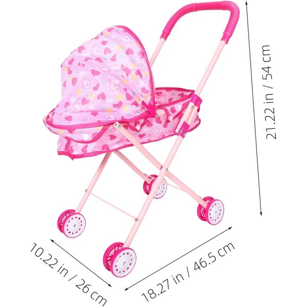 Zusammenklappbarer Puppenwagen aus Eisen und Oxford-Stoff mit verstellbarem Griff in Rosa