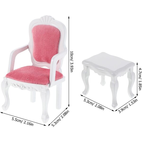 Set Miniature Tavolino e Sedia in Legno per Casa delle Bambole - Accessori Realistici Bianchi