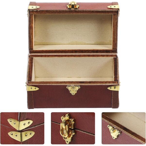 Vintage Miniaturkoffer aus Holz und Leder für Puppenhaus 6x3,2 cm