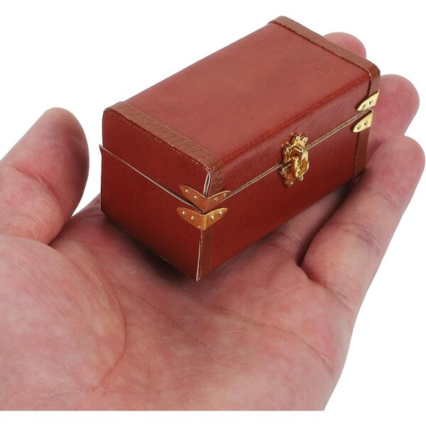 Vintage Miniaturkoffer aus Holz und Leder für Puppenhaus 6x3,2 cm