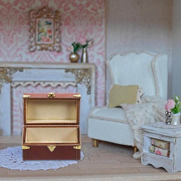 Vintage Miniaturkoffer aus Holz und Leder für Puppenhaus 6x3,2 cm