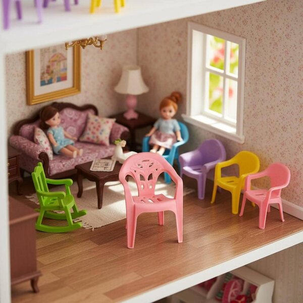Qianly Mini Sedia in Plastica Design Nostalgico per Bambole e Diorami 1/12 Rosa