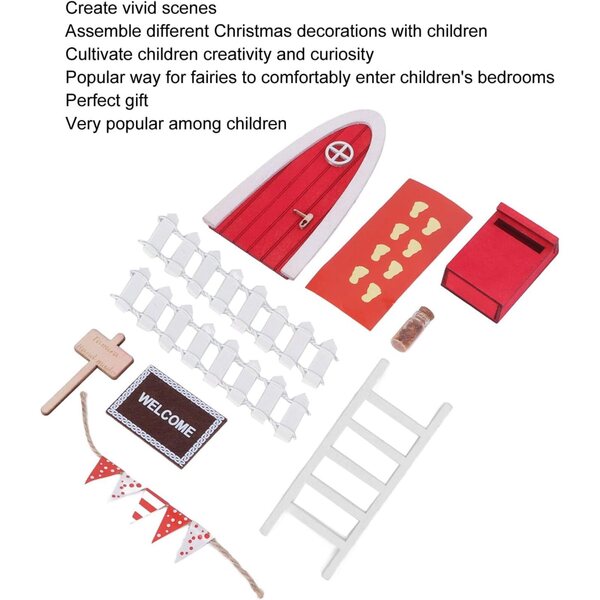 Hölzerner Weihnachtsfeentür-Bausatz für Puppenhäuser, magische Dekoration 1/12 und 1/6
