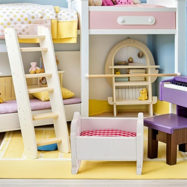 Set 3 Mini-Letti Multicolore 1:12 per Casa delle Bambole – Mobilio Decorativo in Legno e Tessuto