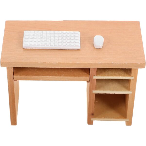Abaodam Miniatura Tavolo Ufficio con Tastiera e Mouse in Legno per Casa delle Bambole