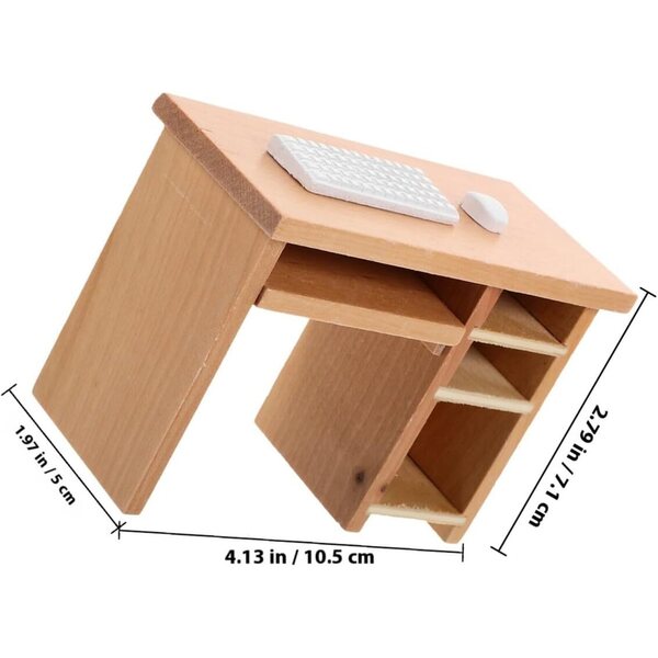 Abaodam Miniatura Tavolo Ufficio con Tastiera e Mouse in Legno per Casa delle Bambole