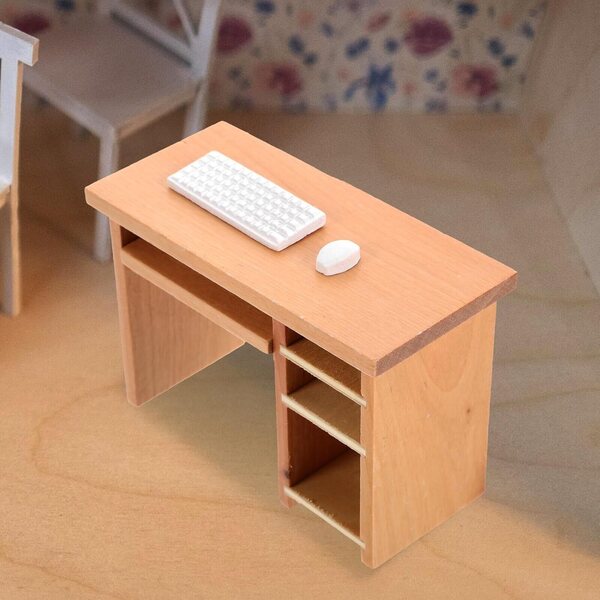 Abaodam Miniatura Tavolo Ufficio con Tastiera e Mouse in Legno per Casa delle Bambole