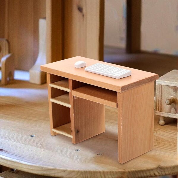 Abaodam Miniatura Tavolo Ufficio con Tastiera e Mouse in Legno per Casa delle Bambole