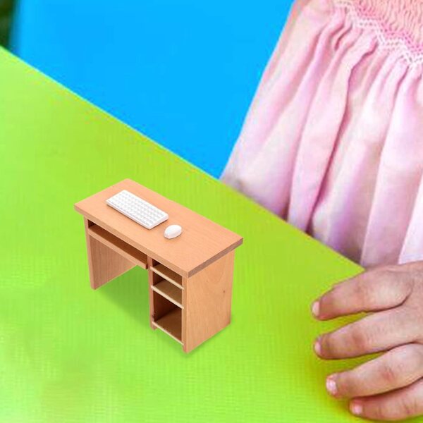 Abaodam Miniatura Tavolo Ufficio con Tastiera e Mouse in Legno per Casa delle Bambole