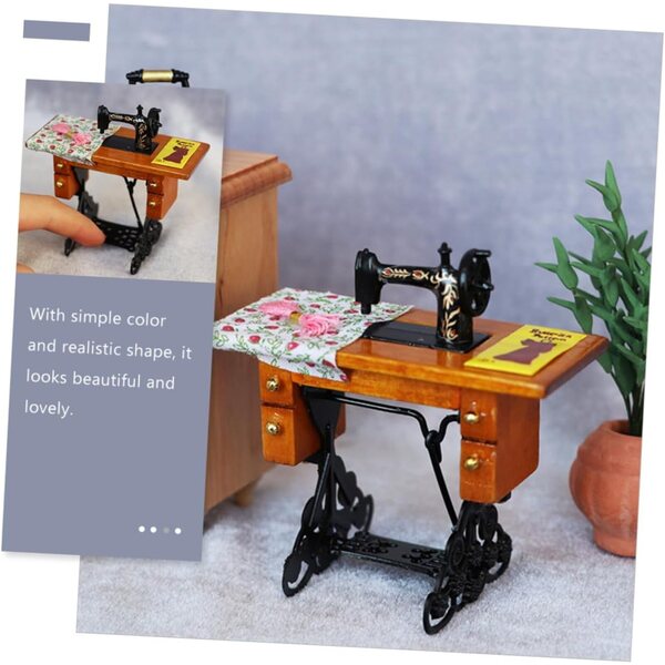 Mini macchina da cucire vintage decorativa per casa delle bambole 8x8x3,5 cm