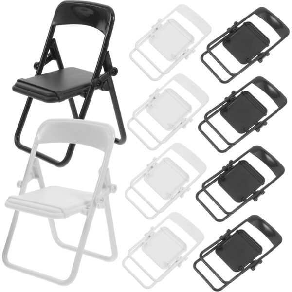 TOPBATHY Lot de 10 mini chaises pliantes décoratives pour maisons de poupées et support pour smartphone