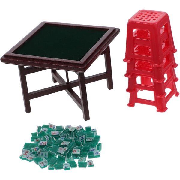 Zerodeko Set Miniatur-Mahjong-Tisch und Stühle aus Kunstharz für Puppenhäuser