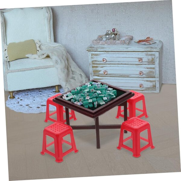 Zerodeko Set Miniature Tavolo e Sedie Mahjong in Resina per Casa delle Bambole