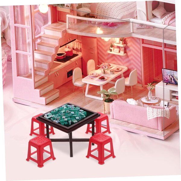Zerodeko Set Miniature Tavolo e Sedie Mahjong in Resina per Casa delle Bambole
