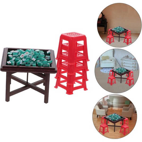 Zerodeko Set Miniature Tavolo e Sedie Mahjong in Resina per Casa delle Bambole