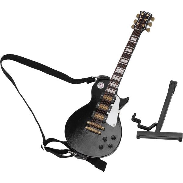 Miniatur-E-Gitarre aus Holz mit Ständer und Schutzhülle, 18 cm