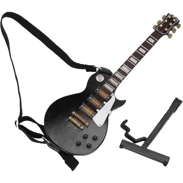 Miniatur-E-Gitarre aus Holz mit Ständer und Schutzhülle, 18 cm