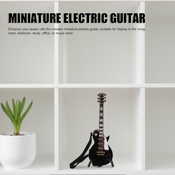 Miniatur-E-Gitarre aus Holz mit Ständer und Schutzhülle, 18 cm