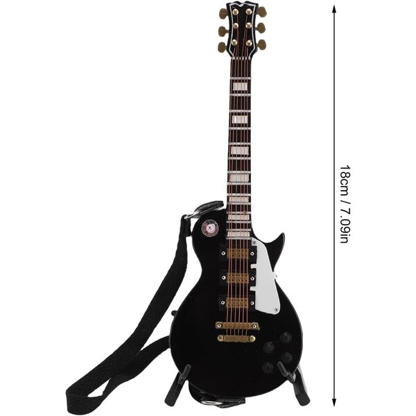 Miniatur-E-Gitarre aus Holz mit Ständer und Schutzhülle, 18 cm