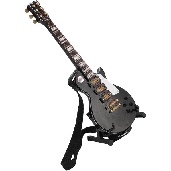 Miniatur-E-Gitarre aus Holz mit Ständer und Schutzhülle, 18 cm