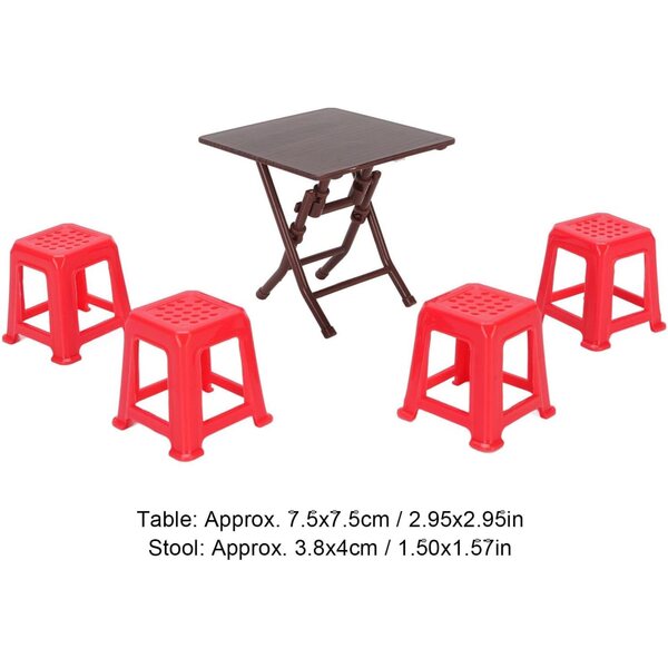 1:12 Puppenhaus-Miniatur-Tisch- und Stuhl-Set mit rotem Klapptisch