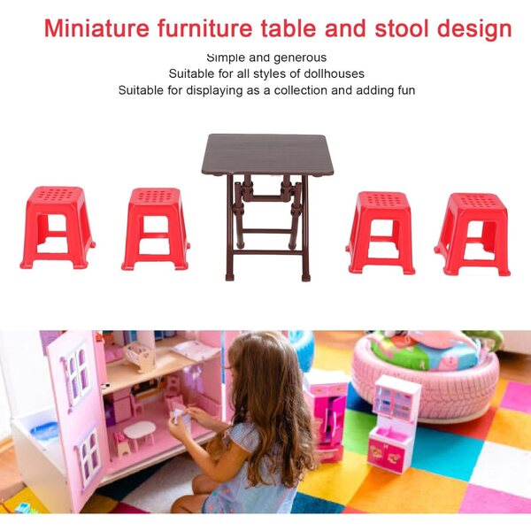 1:12 Puppenhaus-Miniatur-Tisch- und Stuhl-Set mit rotem Klapptisch