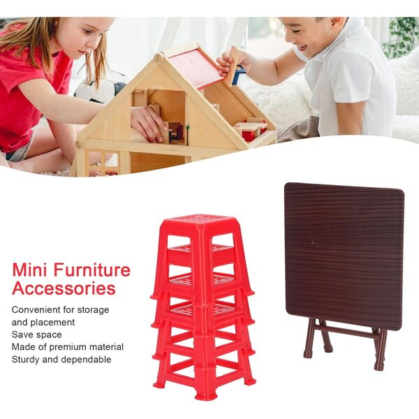 1:12 Puppenhaus-Miniatur-Tisch- und Stuhl-Set mit rotem Klapptisch