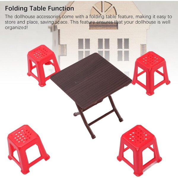 1:12 Puppenhaus-Miniatur-Tisch- und Stuhl-Set mit rotem Klapptisch
