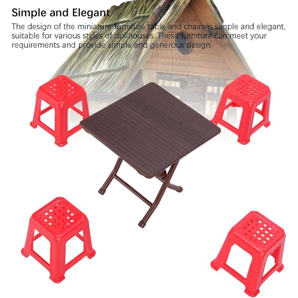 1:12 Puppenhaus-Miniatur-Tisch- und Stuhl-Set mit rotem Klapptisch
