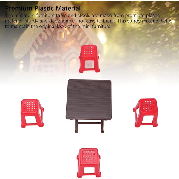 1:12 Puppenhaus-Miniatur-Tisch- und Stuhl-Set mit rotem Klapptisch