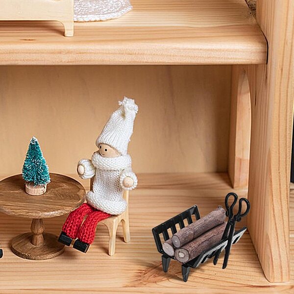 Kleines Holzregal aus Holz und Metall für Miniaturszenografien und Dekorationen