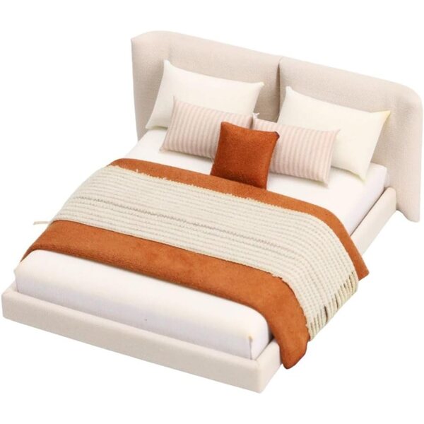 Letto Miniatura 1/12 Marrone con Biancheria per Casa delle Bambole 3TVol
