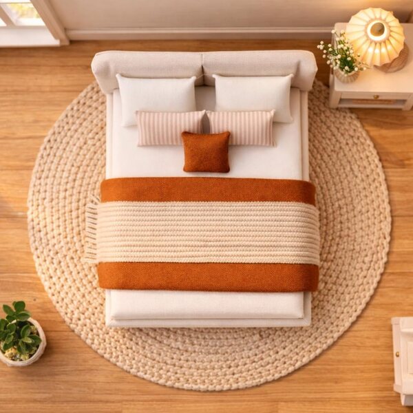 Letto Miniatura 1/12 Marrone con Biancheria per Casa delle Bambole 3TVol