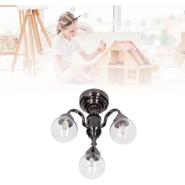 Mini Lustre Vintage aus Glas und Metall für Puppenhaus im Maßstab 1:12 mit integrierter Batterie