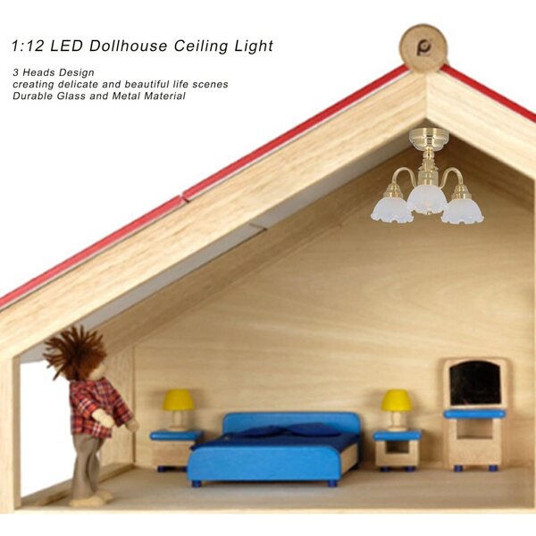 Plafoniera Miniatura 1:12 per Casa delle Bambole LED a 3 Teste Alimentata a Batteria