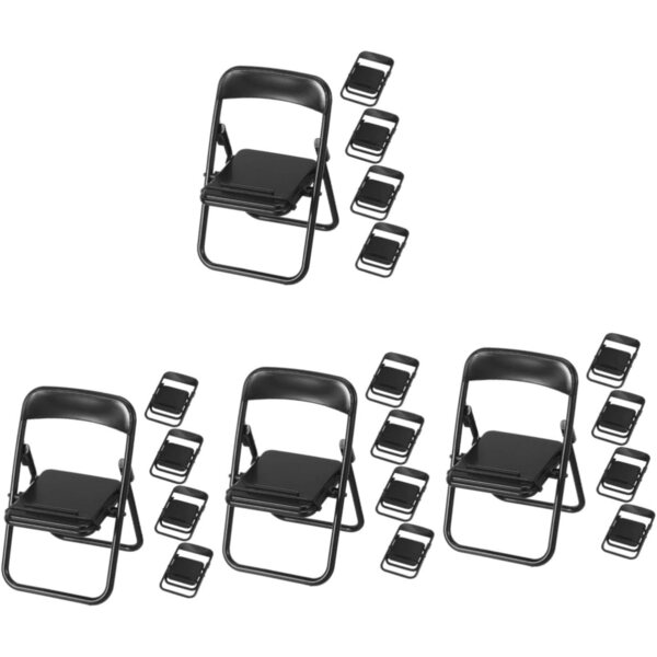Amosfun 20 Miniatur-Klappstühle, dekorativer Telefonhalter, Schwarz